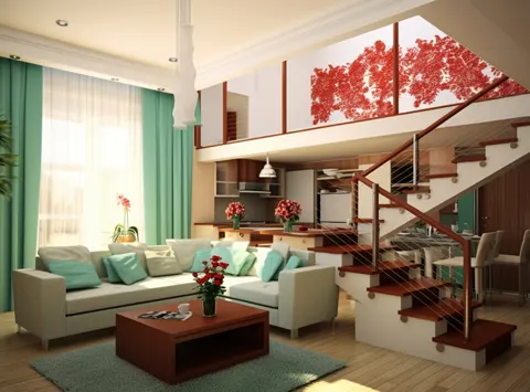 Small duplex house interior design with space-saving furniture